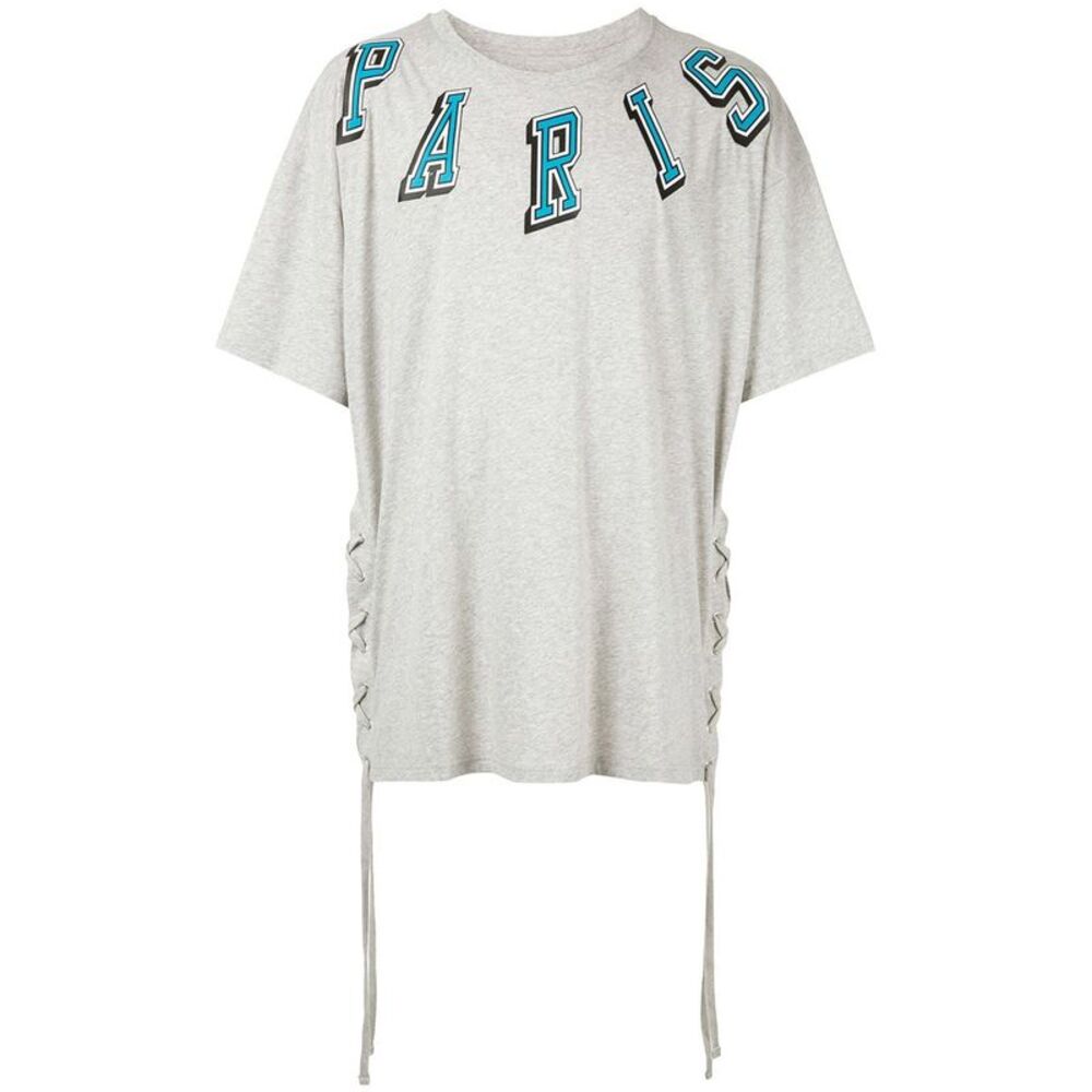 Faith Connexion Paris Print Tie Lace Detail T-Shirt Large Grey